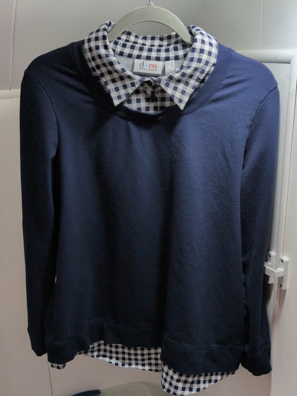 d&co Navy Layered-Look Sweatshirt with Gingham Trim